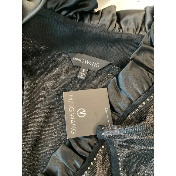 Ming Wang Metallic Ruffled Cardigan Jacket Small Black animal print - Picture 5 of 5